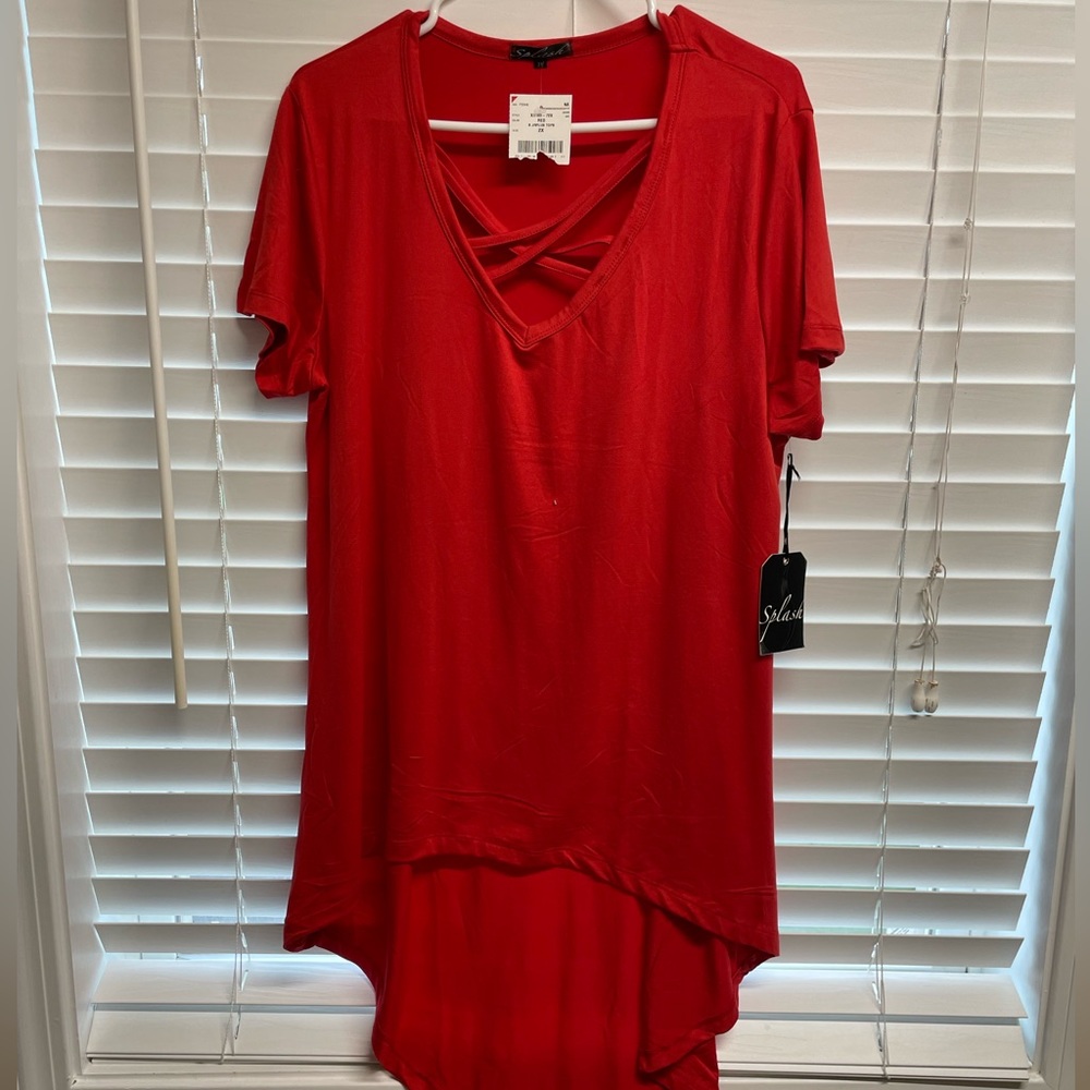Women’s red high-low shirt